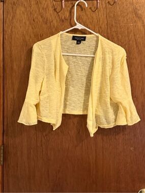 Perceptions Light Yellow Open-Front Cropped Cardigan